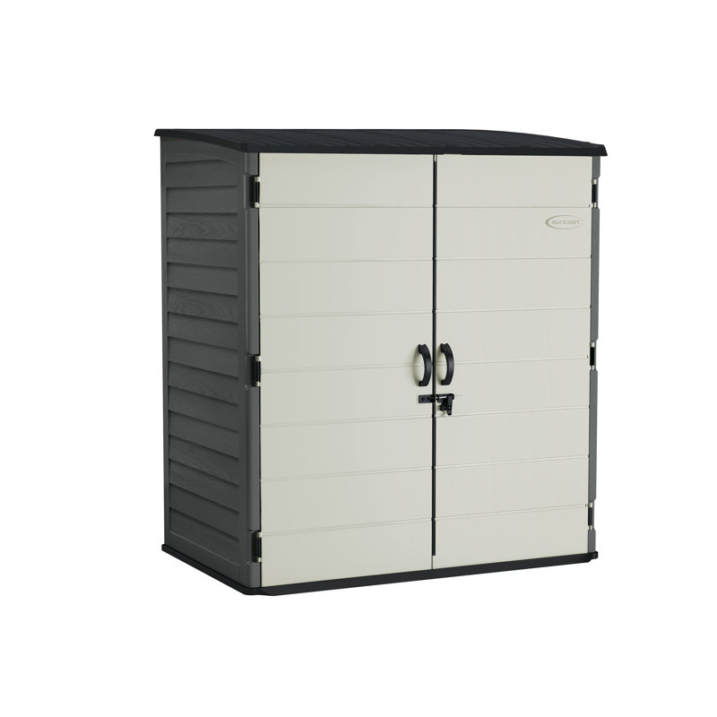 Suncast 70.5 in. W x 44.25 in. D Resin Vertical Storage Shed with Double Doors, Made in the USA