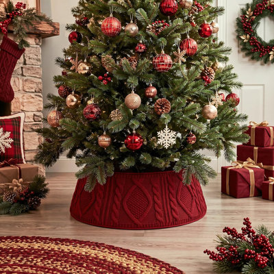 Arbre de Noël rustique en tricot torsadé avec couvercle pour arbre de ferme pliable 28 po x 23 po