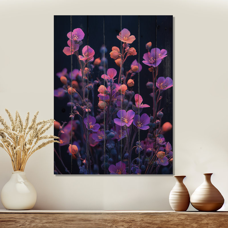 Fleur sauvage sauvage Midnight Bloom VI - décoration murale en bois de fleurs sauvages - sur bois de pin naturel