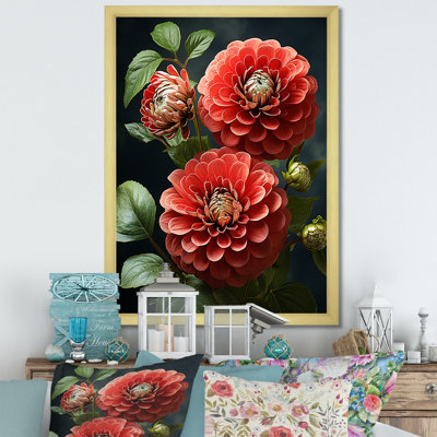 «Red Beautiful Zinnias Blooms III»