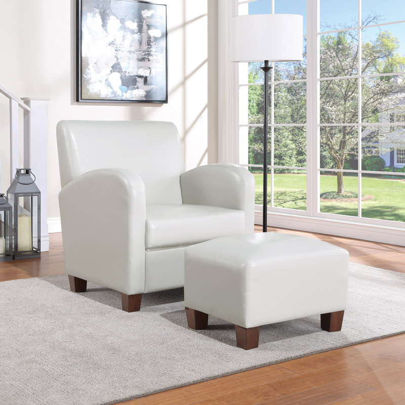 Fauteuil club avec repose-pieds 29,25 po Genest, Simili cuir blanc