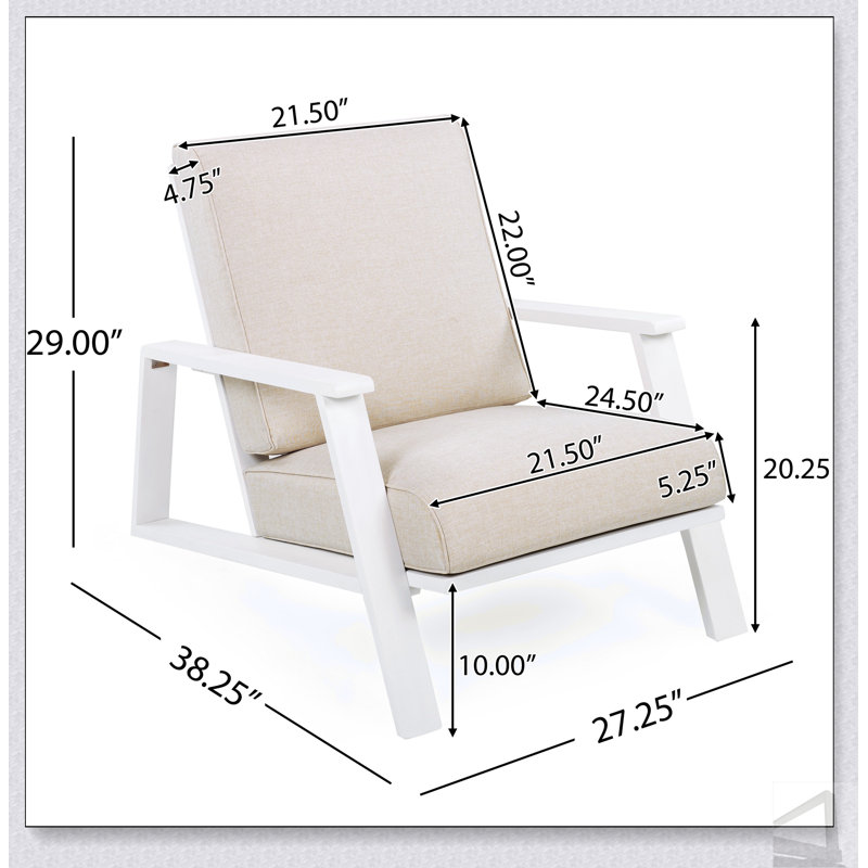 Chaise longue de patio, fauteuil club d'extérieur en bois d'acacia durable et coussins résistants aux intempéries pour une assise confortable