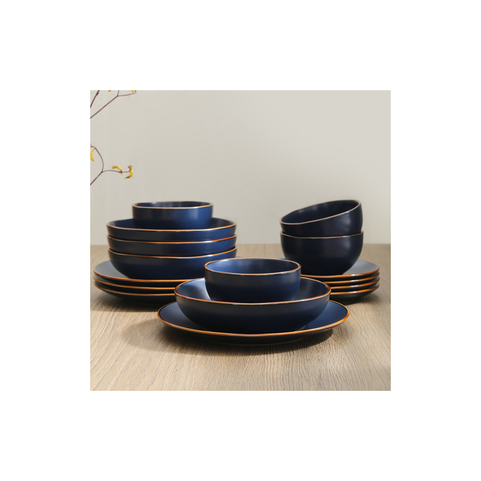 Brasa Dinnerware Set Stoneware, Blue, 16