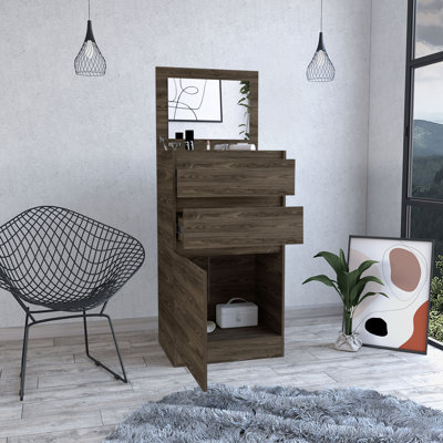 Kamelot Dresser With Jewelry Box, Single Door Cabinet, Mirror, Two Drawers -Dark Walnut  On-Site