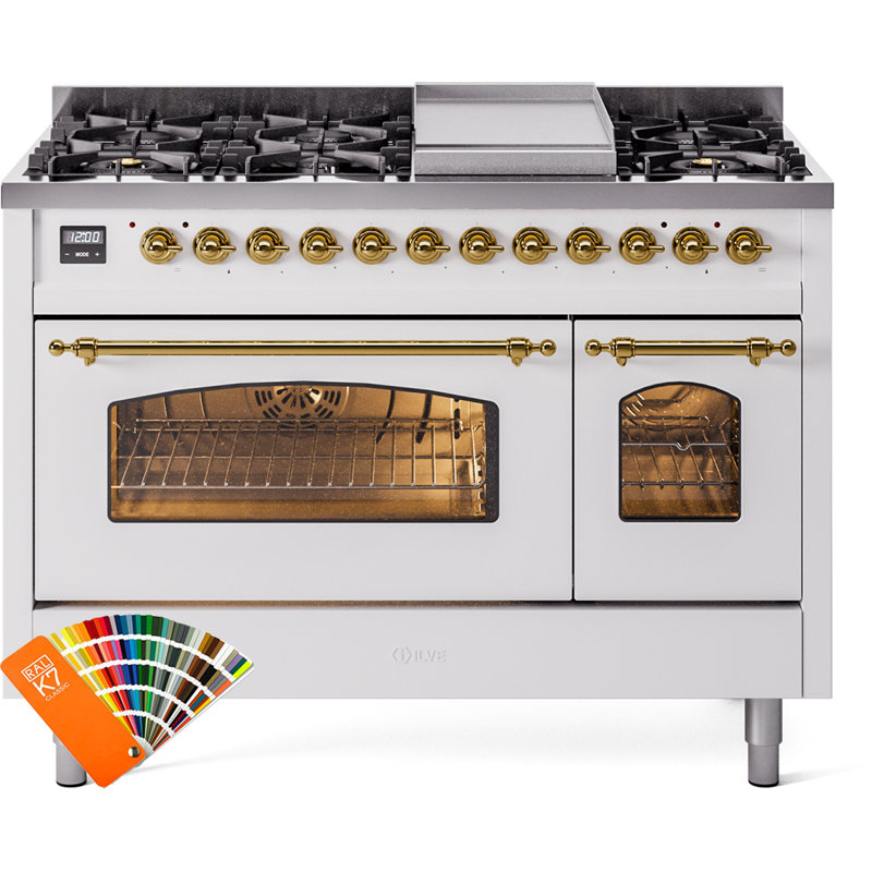 ILVE Nostalgie II 48 Dual Fuel Range , RAL Color/Brass, Natural Gas