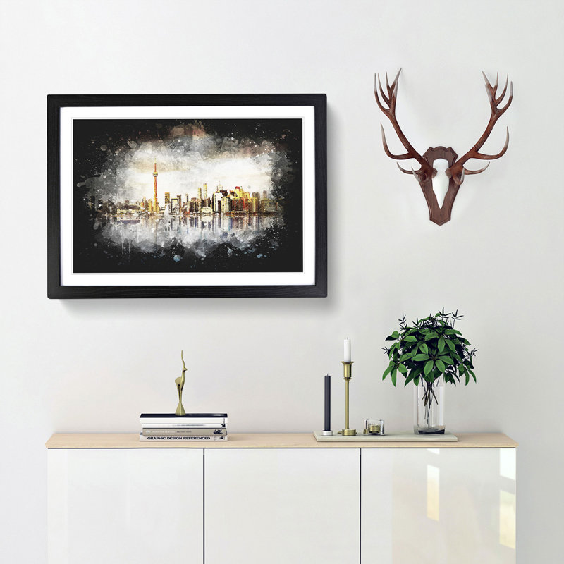 Reflection Of The Toronto Skyline - Picture Frame Graphic Art, 62cm H x 87cm W x 2cm D, Black Framed