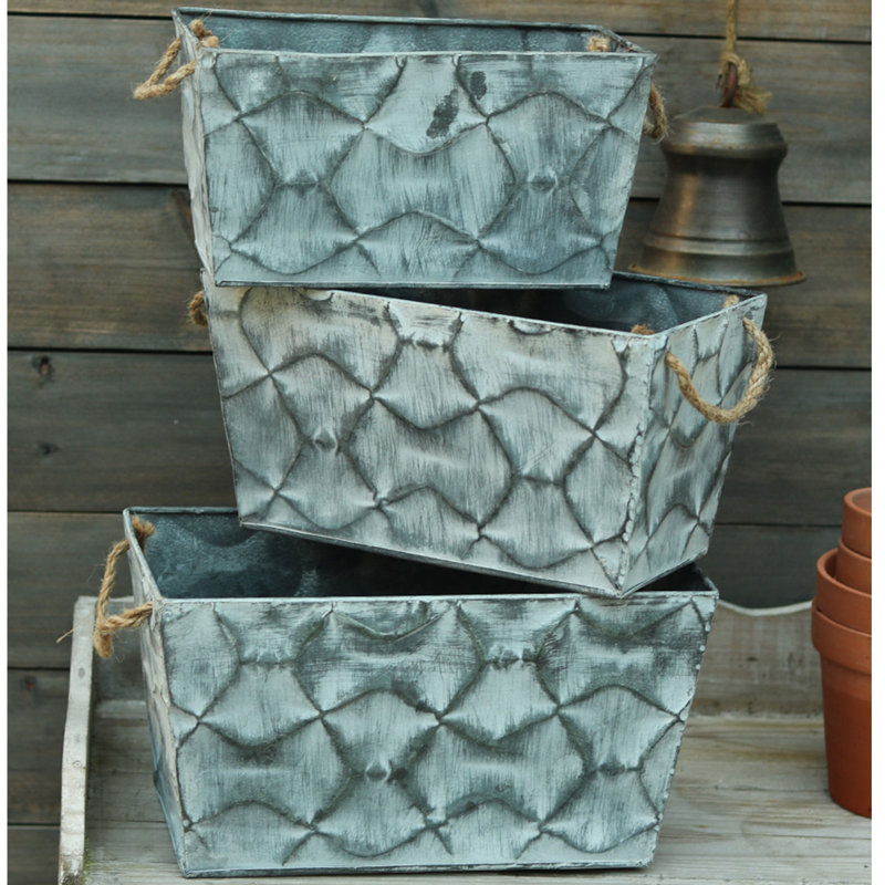 Rustic Gray Handmade Metal Wall Planter Set of 3