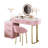 Pink Velvet Upholstered Vanity Desk With Chair And 5 Big Drawers, Sticker Top, Adjustable Left/Right Storage, Gold Metal Legs & Handles For Bedroom Makeup Upholstery, Drawer Setup, Surface, Padded-1735079479