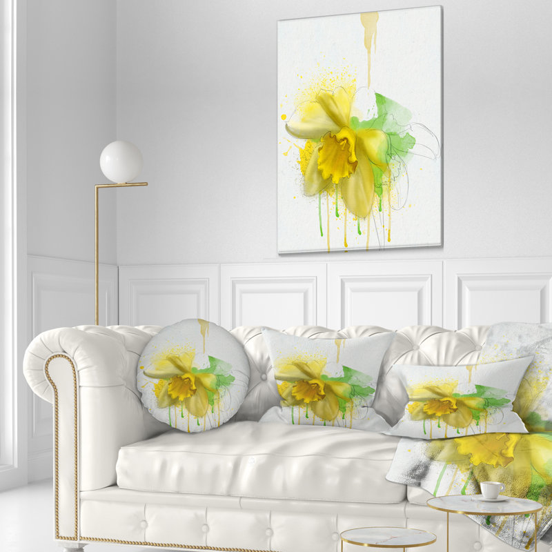 Coussin lombaire en aquarelle floral fleur narcissus