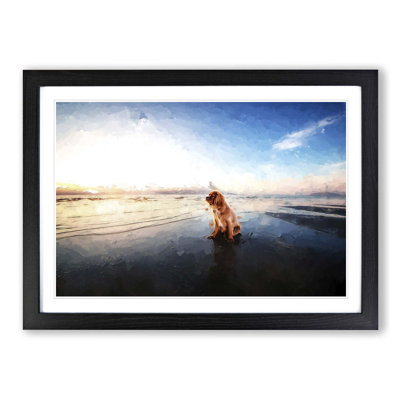 King Charles Spaniel upon the Beach in Abstract - Framed Print