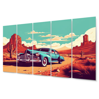 Vieille voiture américaine dans le Nevada III - Ensemble de décoration murale rétro en métal