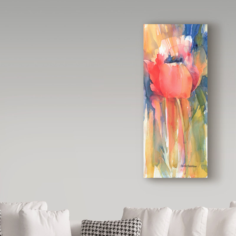 Posing Red Flower Watercolor Canvas Art, 32" x 14"