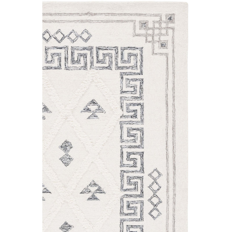 Annebelle Hand Tufted Wool/Cotton Geometric Rug in Black/Ivory, Rectangle 6' x 9'