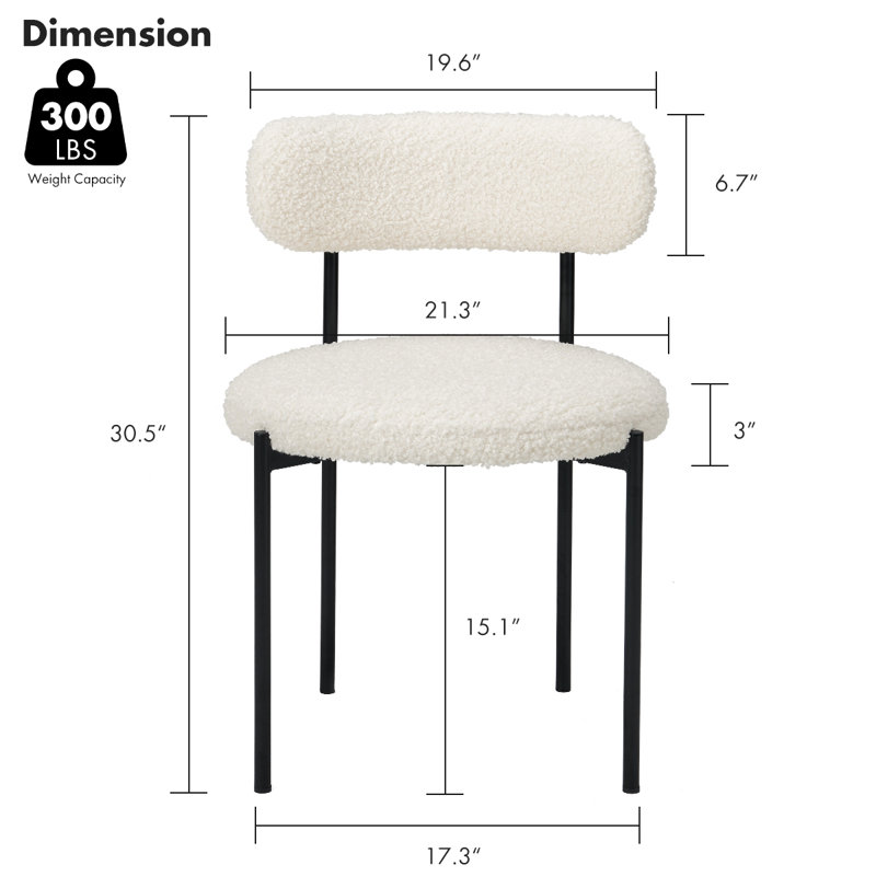 White Teddy Upholstered Metal Frame Side Chair Set of 2