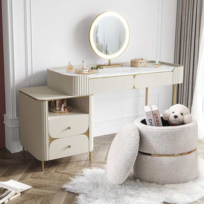 Ensemble de 2 repose-pieds ronds avec rangement, tabouret de coiffeuse en sherpa rembourré pour le maquillage, repose-pieds multifonctionnel avec couvercle amovible, repose-pieds