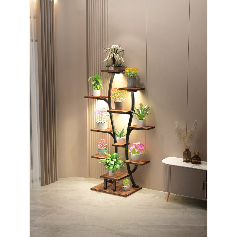 Support pour plante d'intérieur en forme de vase avec lumières de croissance à DEL à spectre complet, tablette en métal à structure d'arbre pour divers articles, amants appropriés, support à assemblage rapide de différentes variétés, espaces, configuration