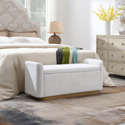 Modern 50" Storage Bench Velvet-Soft Chenille Seat with Safety Hinge & Gold Accents
