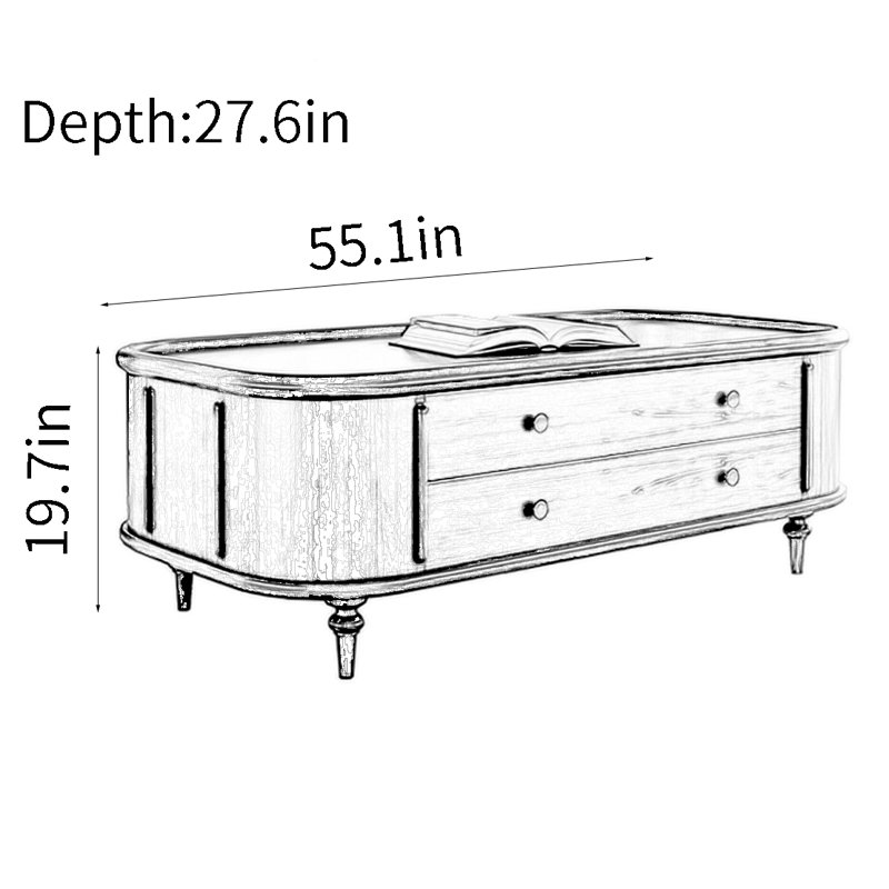 Table basse légère de style rétro luxueux, H 19,70 po x L 55,10 po x l 27,60 po