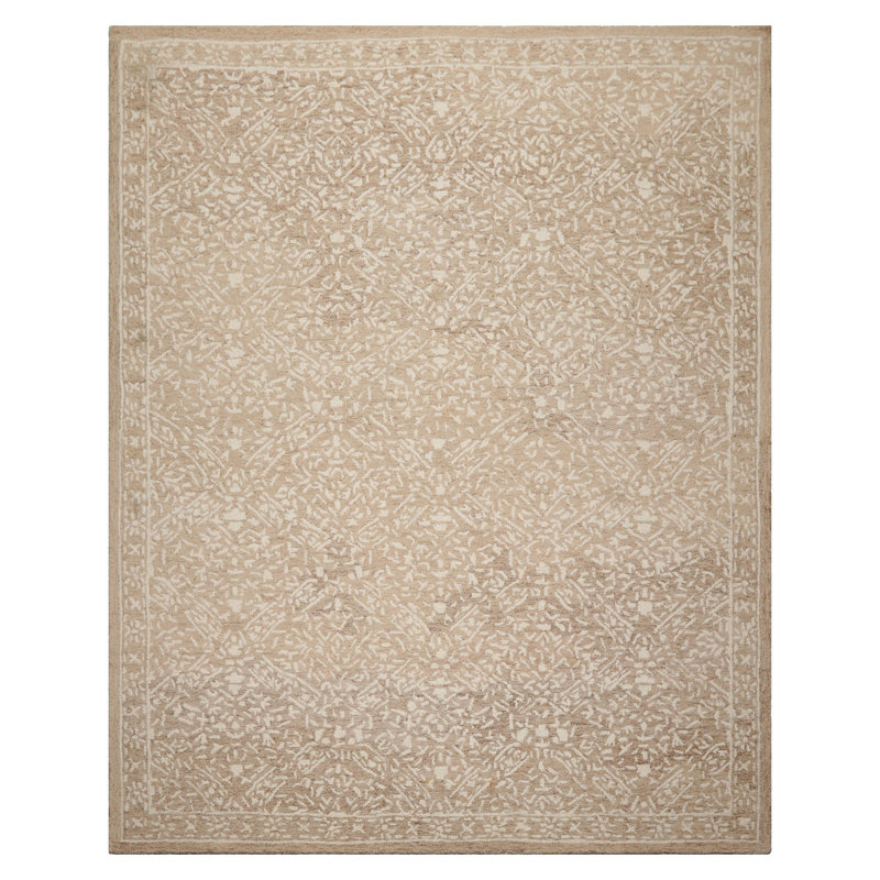 Tapis transitionnel brun clair en laine crocheté à la main, Rectangle 9 pi x 12 pi