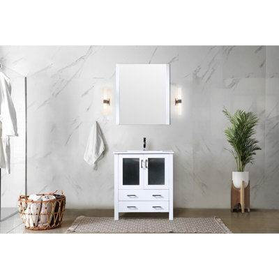 30" W X 18.25" D White Bath Vanity With Stain Ceramic Top And Faucet Faucet, 28" 32" H Mirror -