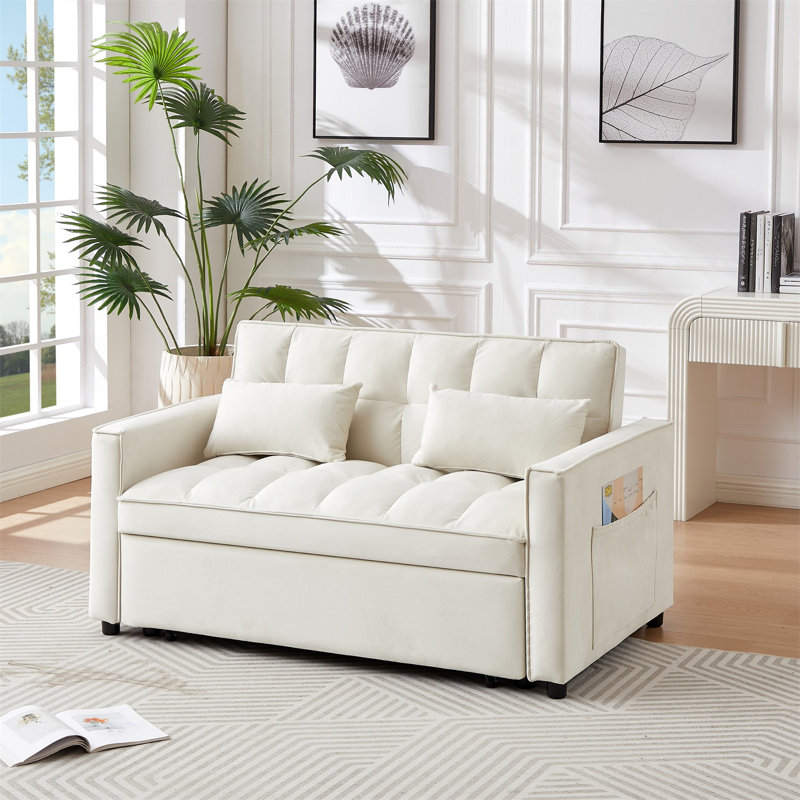 Montevia 3 in 1 Convertible Sleeper Sofa Bed, Velvet Futon Couches, Chaise Lounge for Living Room with Side Pocket