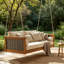 Lit à balançoire simple en bois massif d'extérieur classique, structure en rotin de jardin avec longues cordes pour la détente-129110108