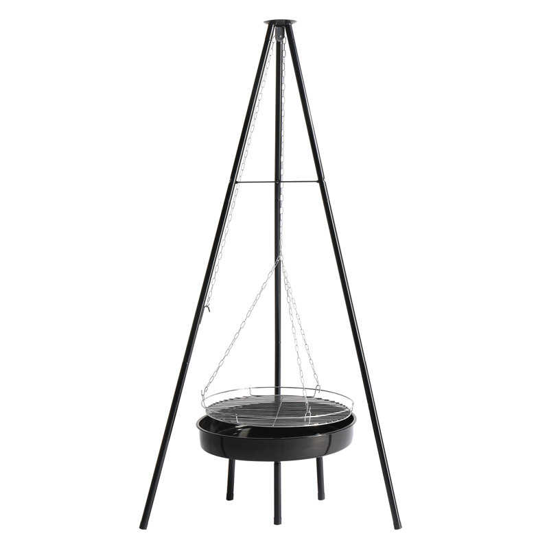 Campfire tripod grill,adjustable height bbq grill grate with fire bowl,heavy duty black outdoor fire pit cooking stand for camping,backyard bbq & picnic