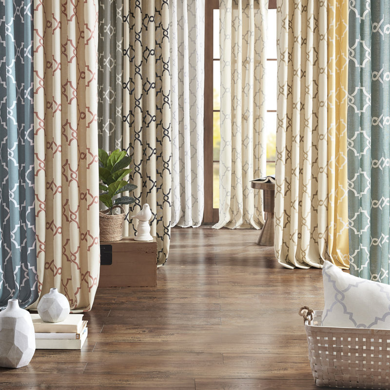 Blue Cotton Blend Light Filtering Grommet Curtains