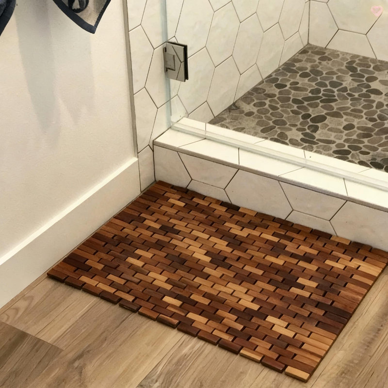 Tapis de douche pliable en bois de teck massif - Tapis de bain antidérapant et antidérapant à séchage rapide