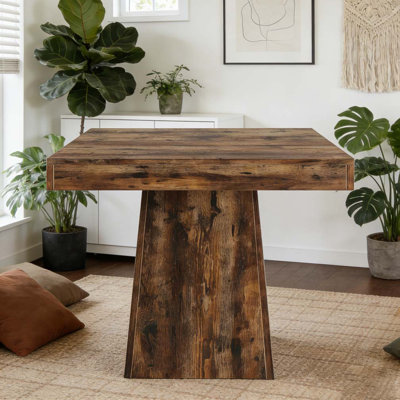 Rustic Wood Square Dining Table with Solid Tapered Base for Kitchen