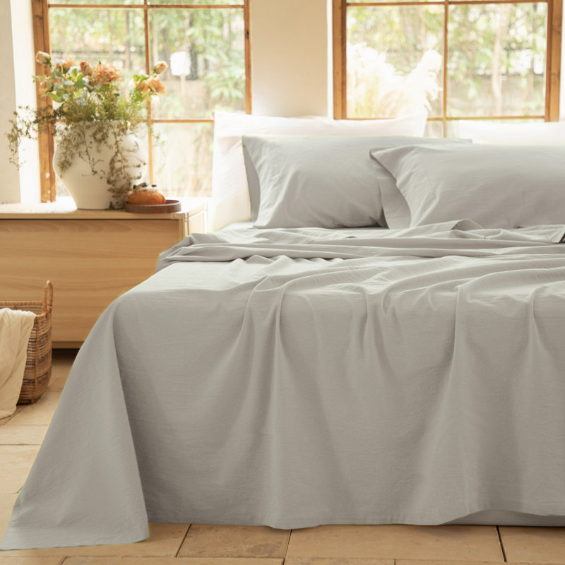 Ensemble de draps 100 % coton lavé, Twin, Light Grey