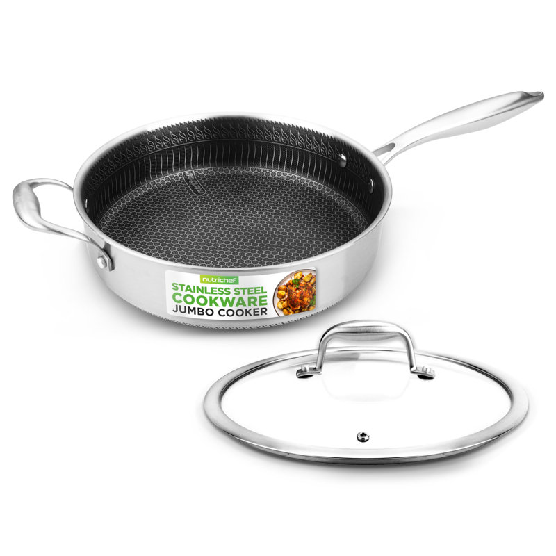 Cuisinière en acier inoxydable de 3,4 pintes - Casserole de cuisine triplée avec couvercle en verre - Revêtement antiadhésif Dakin, motif texturé en nid d'abeille surélevé résistant aux rayures - Nutustr