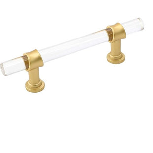 5 Pack 4 Inch Matte Gold Cabinet Pull Clear Acrylic Furniture Hardware Glass Cabinet Hardware for Kitchen Cupboard Bathroom (Set of 5)