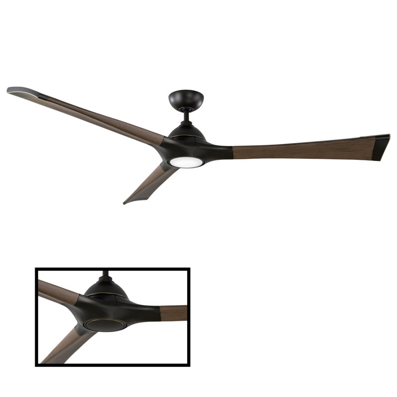 72" Woody 3 - Blade Outdoor Smart Propeller Ceiling Fan with Light Kit Included, 3000K, 60", Graphite/Weathered Gray