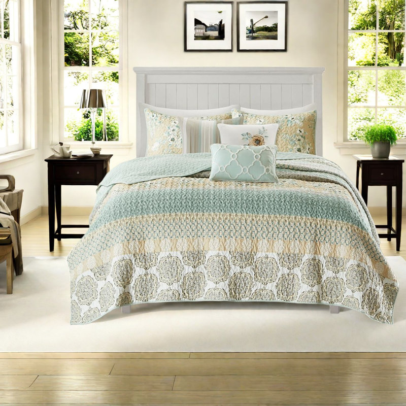 Ensemble de literie réversible pour très grand lit, satin de coton, style maison de campagne
