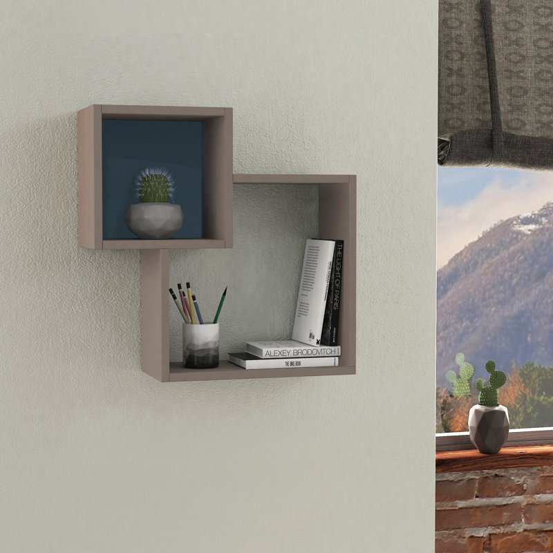 Abberbury 2 Piece Floating Shelf, Light Mocha/Turquoise