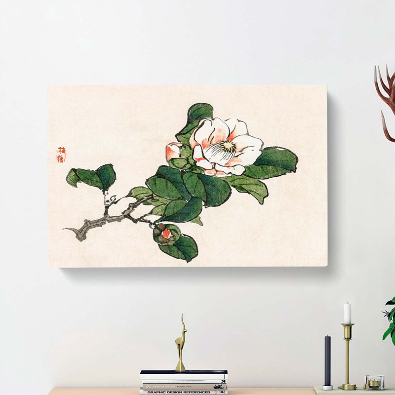 Pink Camellia Flower by Kono Bairei - Wrapped Canvas Print, 40cm H x 60cm W x 3cm D