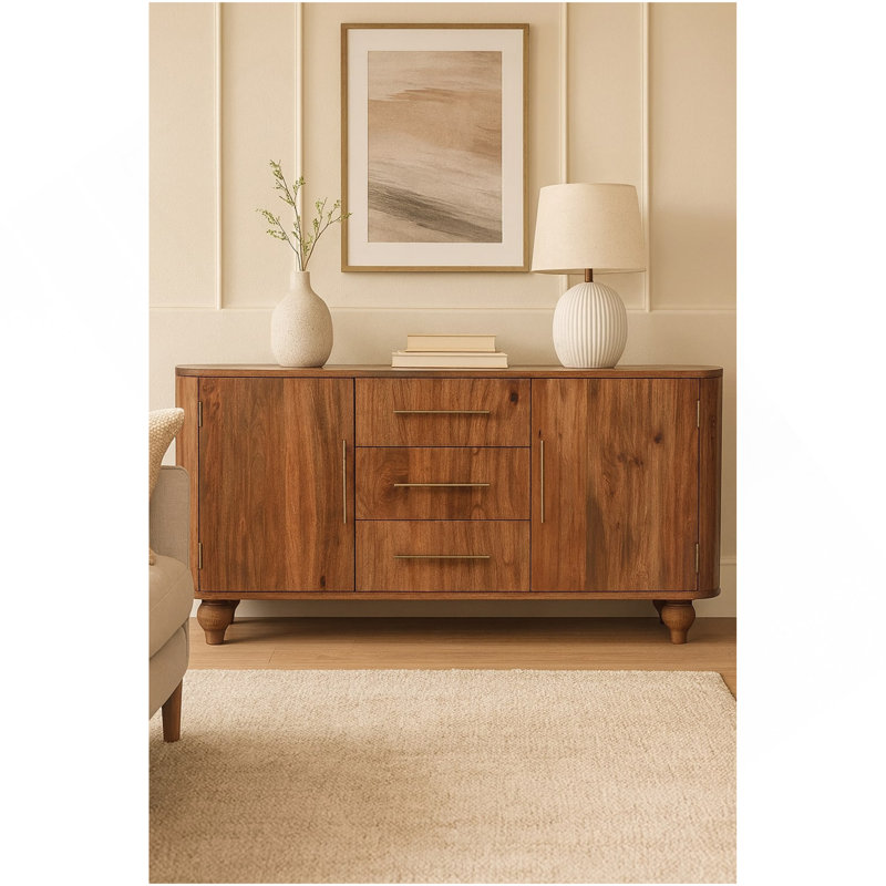 Buffet en bois Montara, beige, 2 portes, 3 tiroirs
