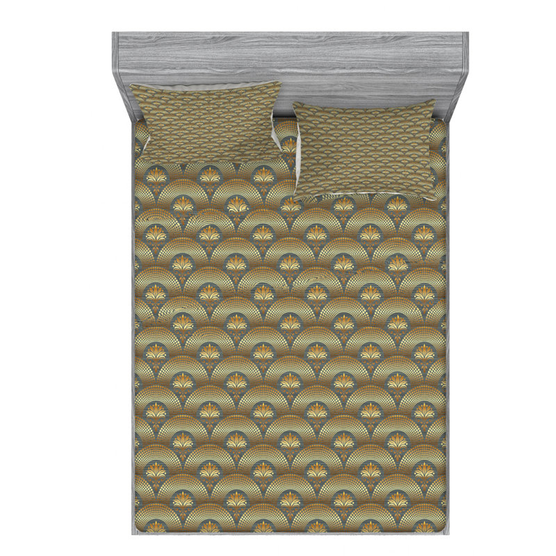 Microfiber Damask Sheet Set, Queen Sheet Set with Fitted Sheet