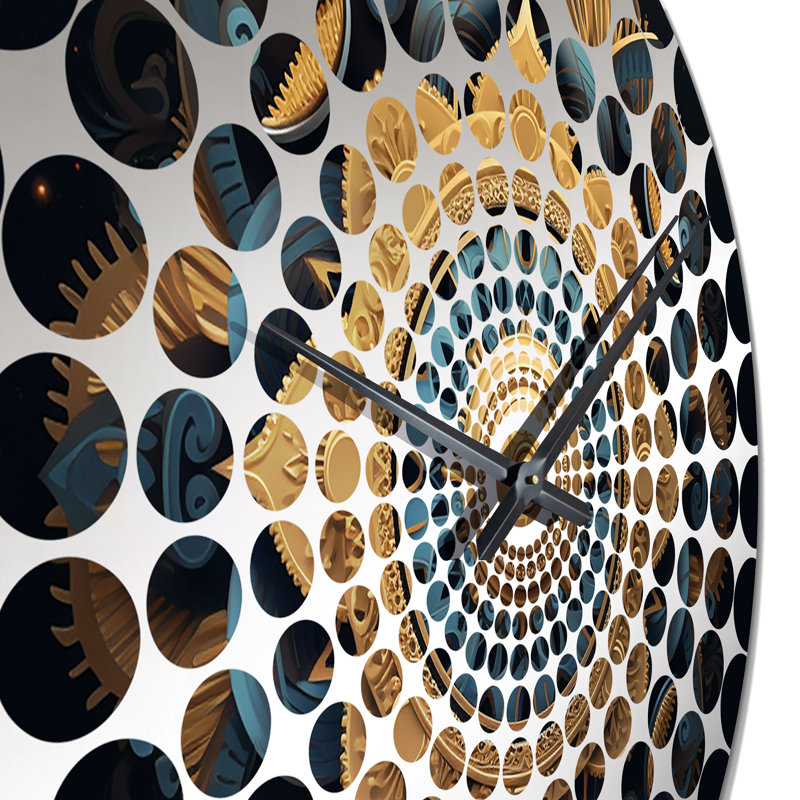 Horloge murale Mandala de l'Antiquité antique en or et turquoise III - Boho Mandala, Très grand