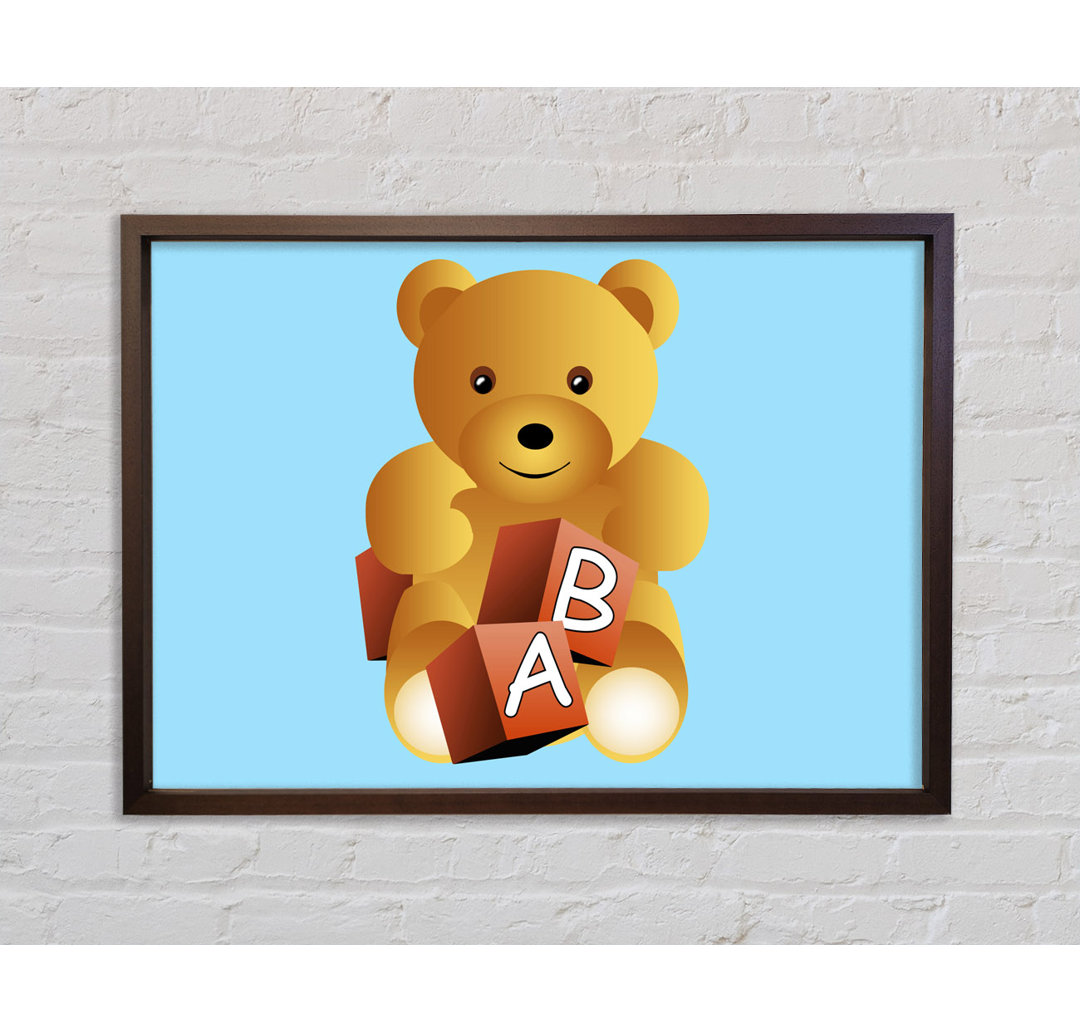 Teddybär Alphabet Blöcke Baby Blau - Einzelner Bilderrahmen Kunstdrucke auf Leinwand