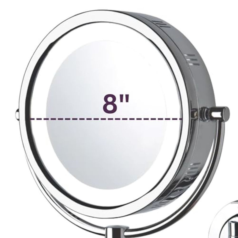 Warrnambool 8" Lighted Wall Mount Magnified Makeup Mirror, Direct Wire, Chrome
