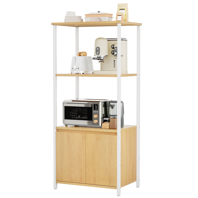  4-Tier Baker's Rack With Open Space & Cabinet, Bookcase For Kitchen, Office, Living Room, Yellow Oak