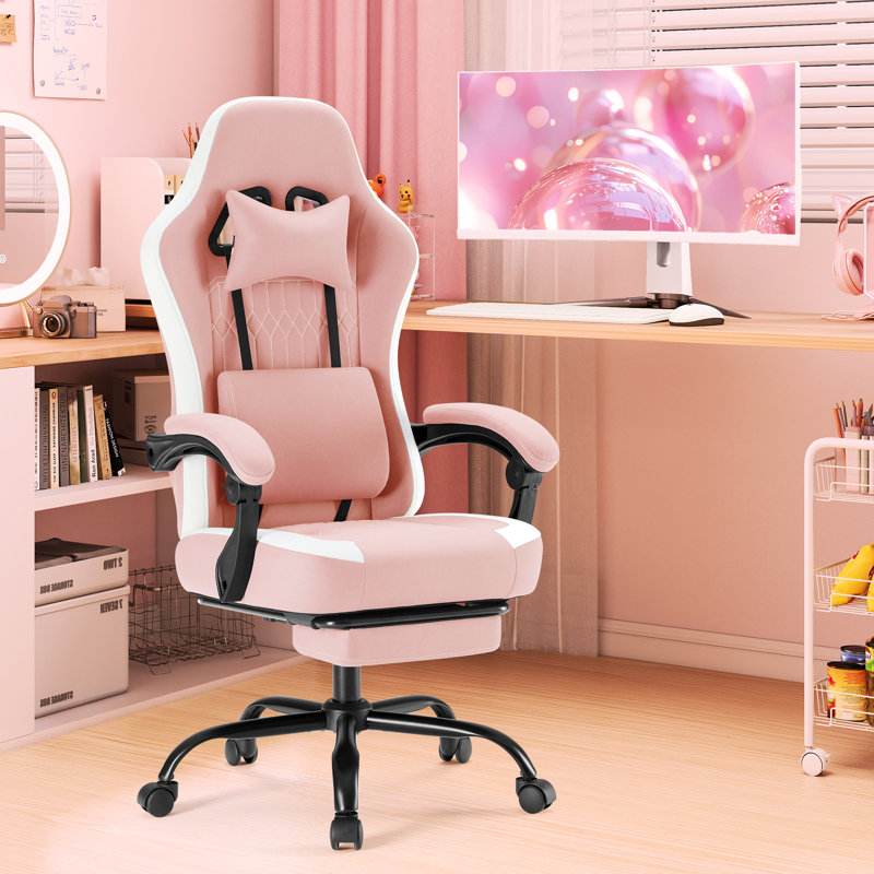High-Back Adjustable Video Gaming Chair Ergonomic PC & Racing Game Chair with Footrest, Pink