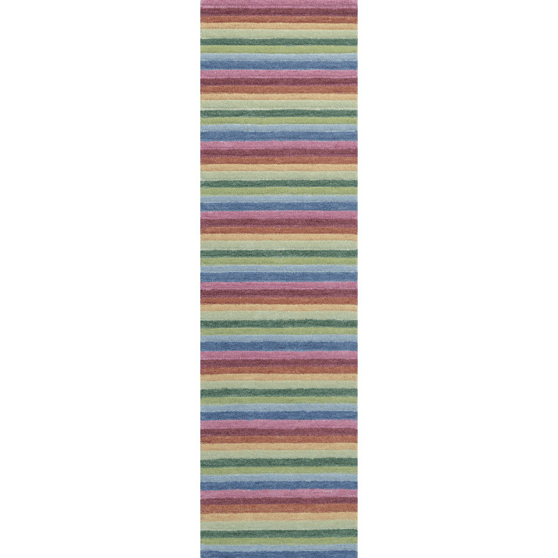 Surrey Stripe Hand-Tufted Plush Wool Rug High-Low Rainbow Multicolor, Runner 2'3" x 8'