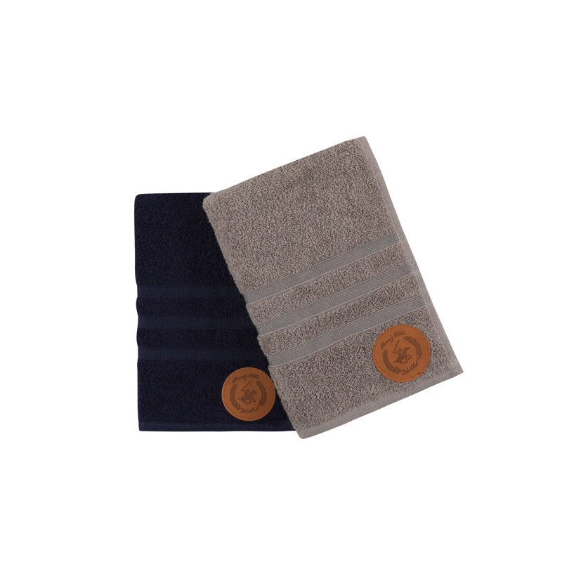 Débarbouillette 100% coton, Gris / Bleu foncé
