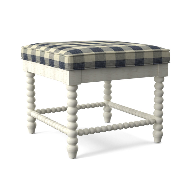 Lind Island Upholstered Bench, Sunbrella Beige Pinstripe; 6205-74, Antique Frost White Finish