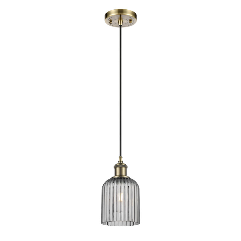 Luminaire suspendu 1 lumière Aalina, Laiton antique, Gris fumée clair