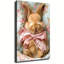 Lapin roux endormi avec nœud en soie rose sur tissu fleuri - Grande toile tendue sur châssis pour salon ou chambre-1140714128