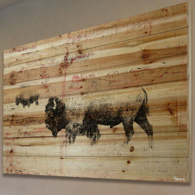 « bison troupeau walk », impression sur bois